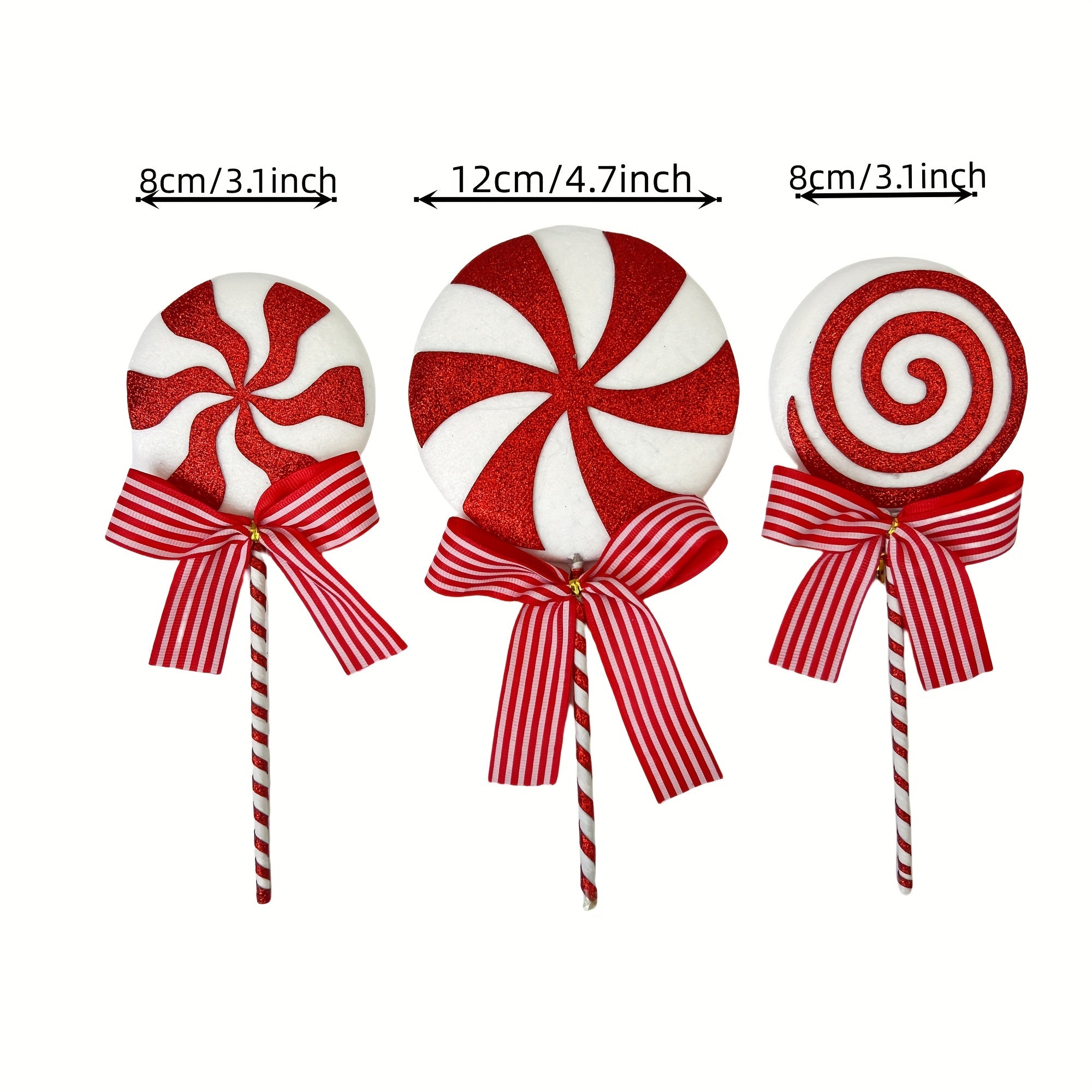 Adornos de árbol de Navidad de 3 piezas en forma de piruleta roja para decoración navideña y fiestas