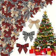 Mini Red and Black Plaid Ribbon Bows for Christmas Holiday Decor 30 Pack