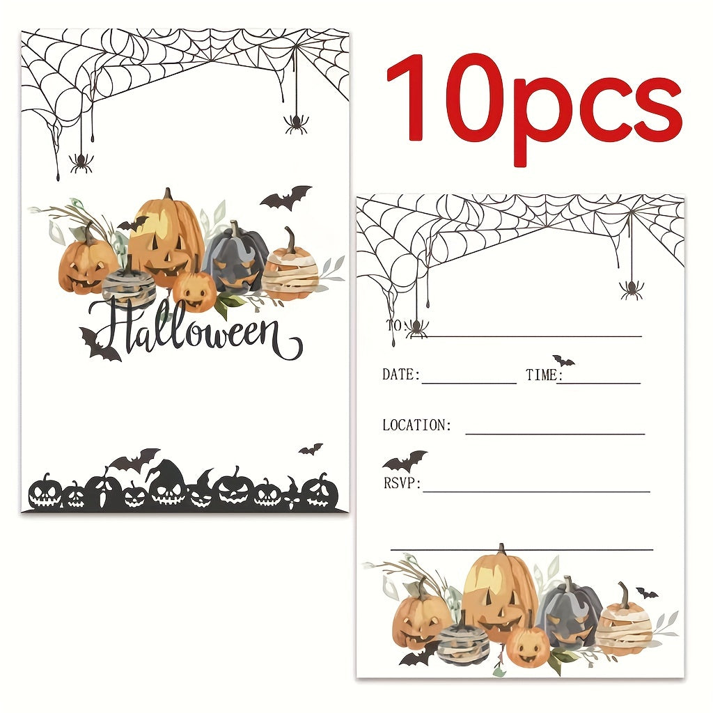 Halloween Party Invitations for Kids with Haunted House and Bat Designs