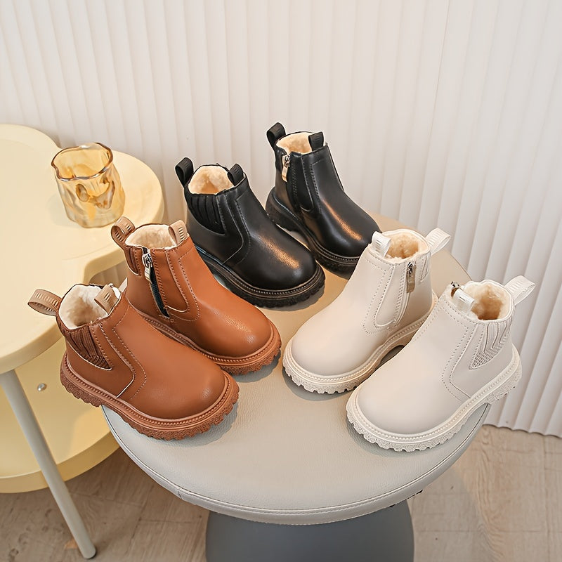 Children's Fleece-Lined Casual Boots for Boys and Girls with Non-Slip Soft Sole and Cartoon Design