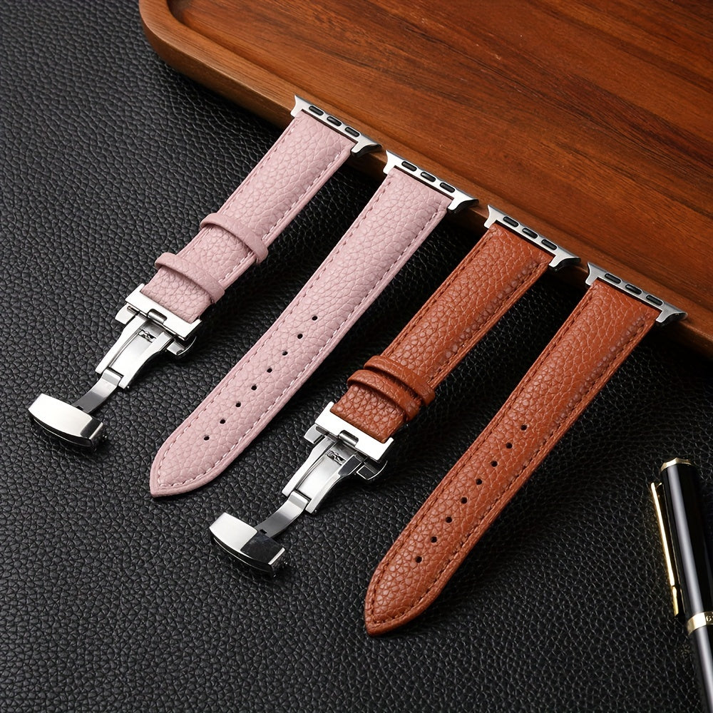 Litchi Pattern Synthetic Leather Watch Band for Apple Watch 38mm 45mm