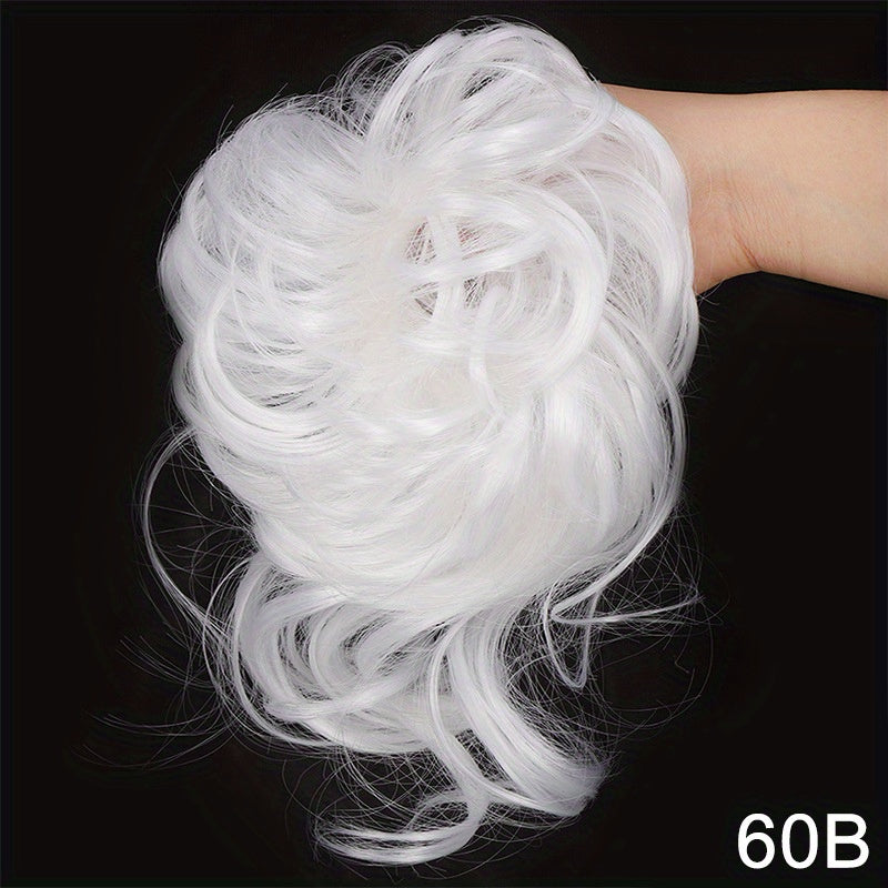Ayollar uchun sintetik sochli bun scrunchie, tartibsiz, qovurilgan, to'lqinli sochlar uchun kengaytmalar
