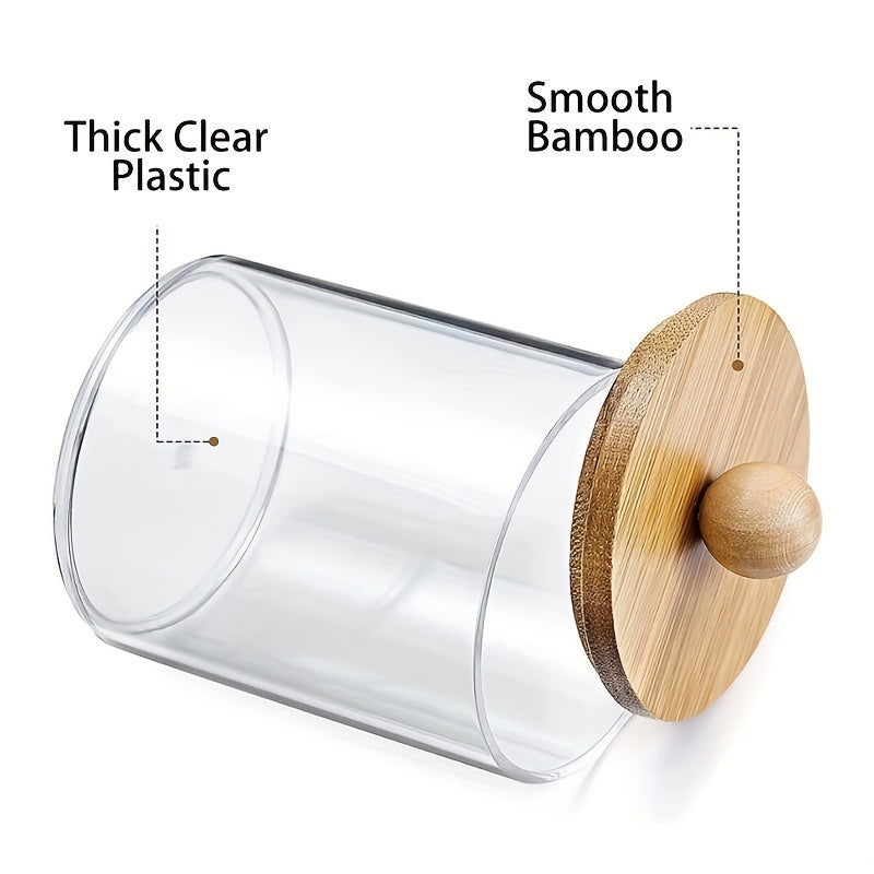 Clear Plastic Cosmetic Organizer with Bamboo Lid for Qtips Makeup Storage