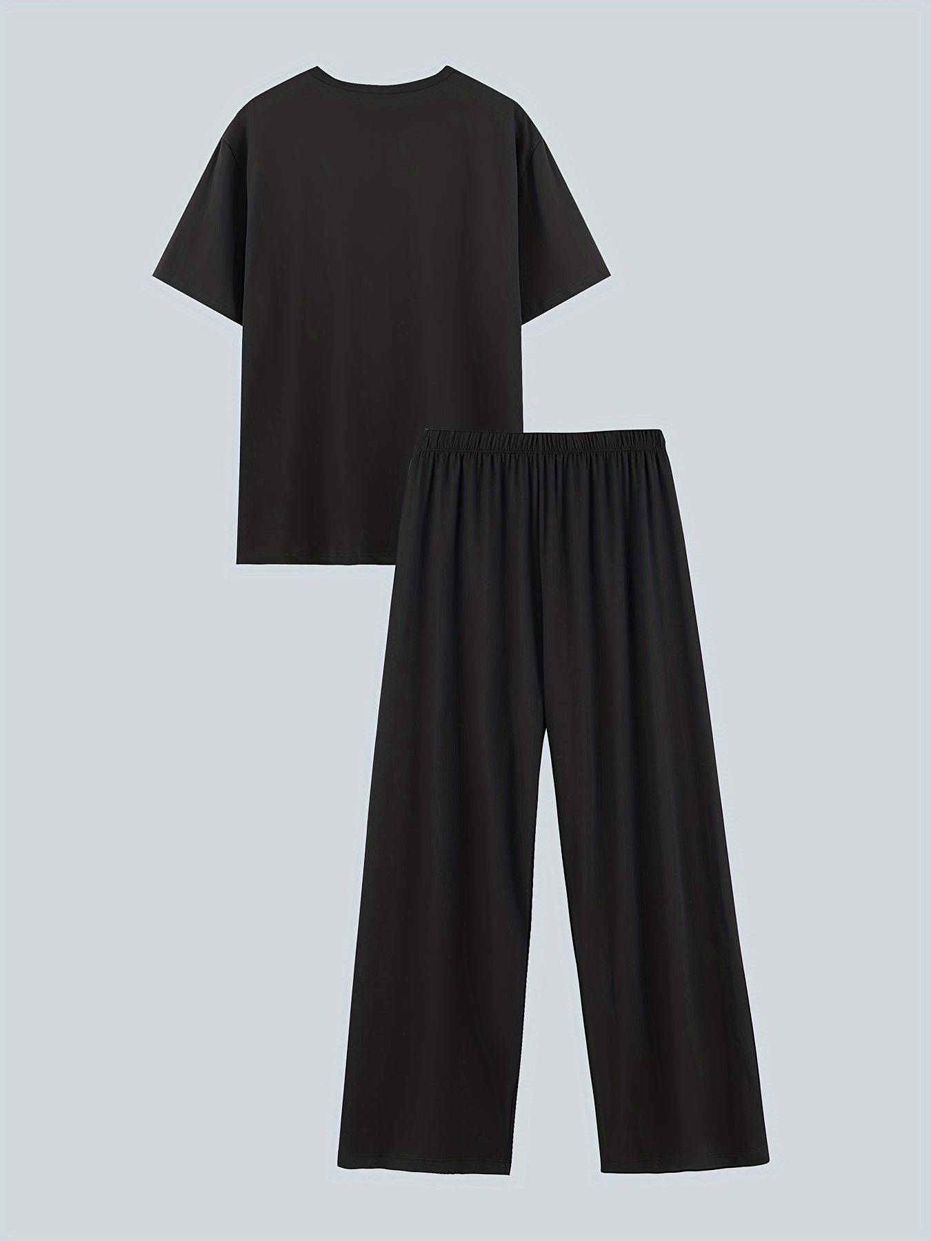 Men's Casual Pajama Set Polyester Elastane Solid Color Knit Spring Summer Loose Fit