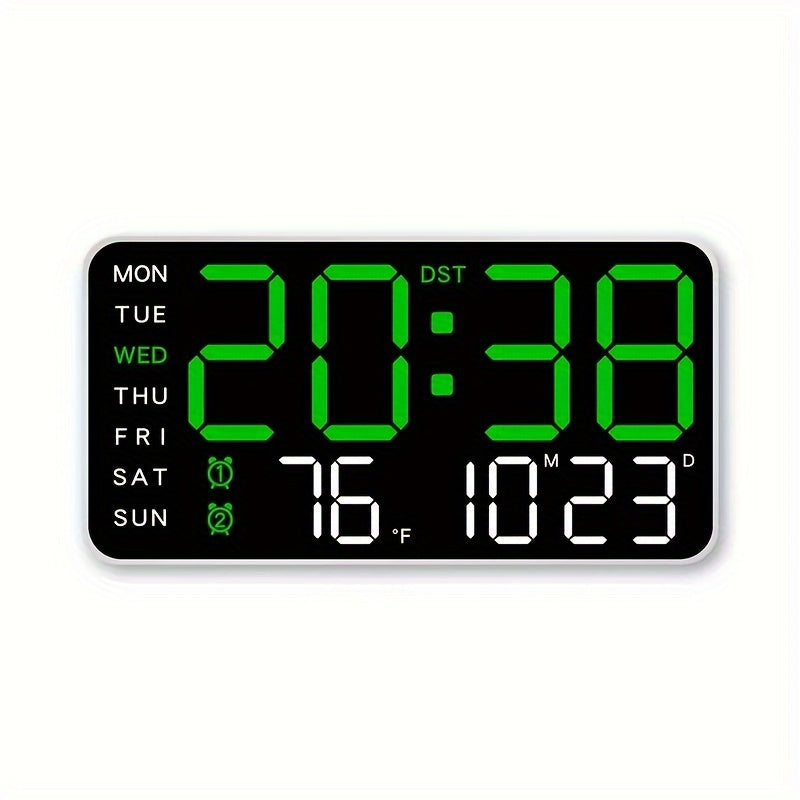 Digital Wall Clock with Temperature Date Time Alarms and Snooze Battery Powered