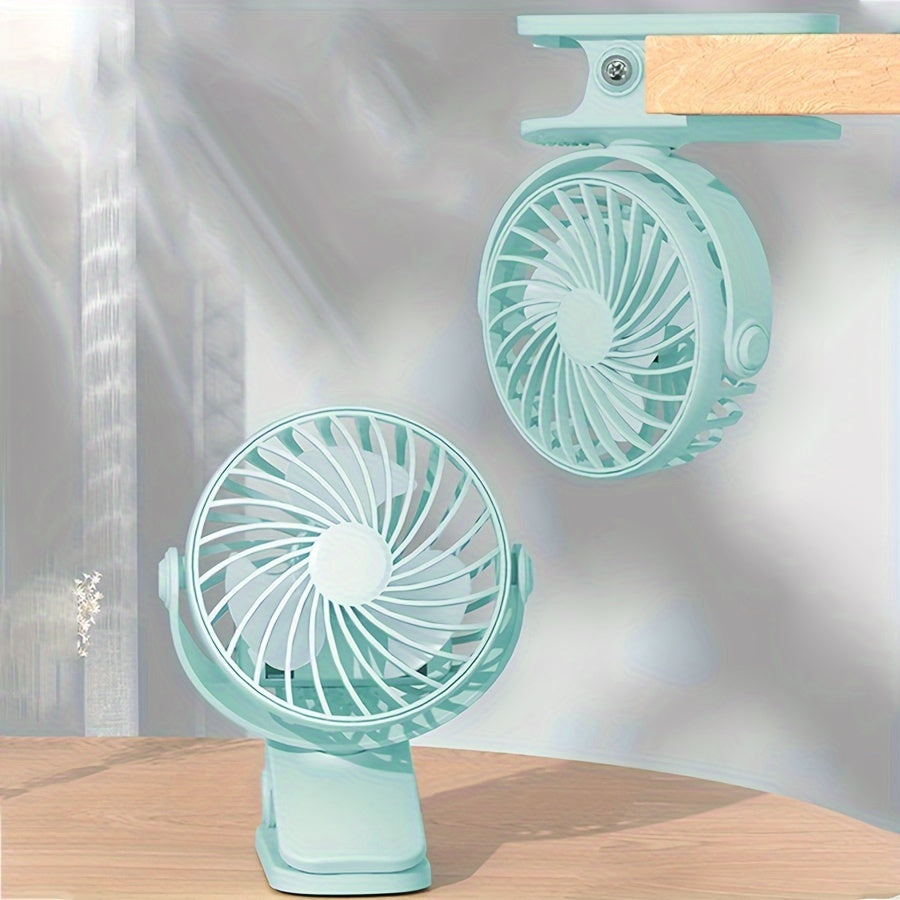 Pink USB Rechargeable Mini Clip-On Fan with LED Night Light 360° Rotation 3-Speed