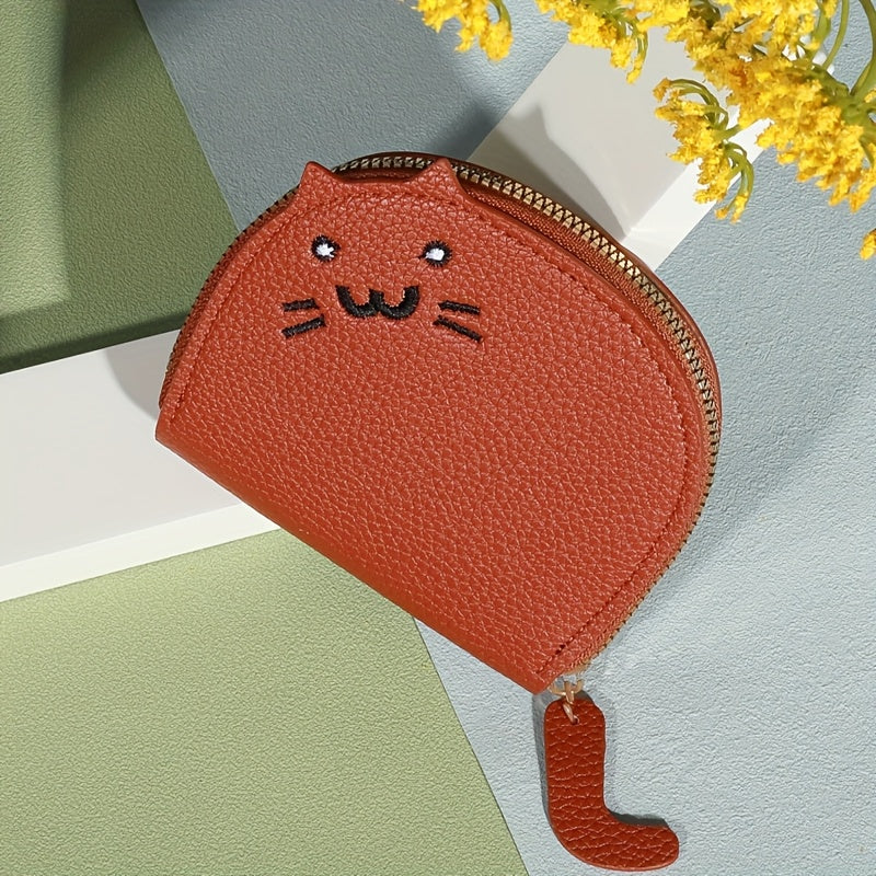 Cat-Shaped Casual Wallet for Women Synthetic Material Card Slots Zipper Closure