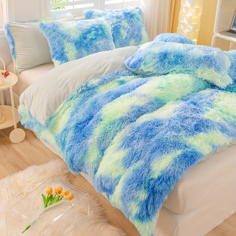 Y2K Tie Dye Plush Duvet Cover Set Includes 1 Duvet Cover and 2 Pillowcases Soft Warm Bedding