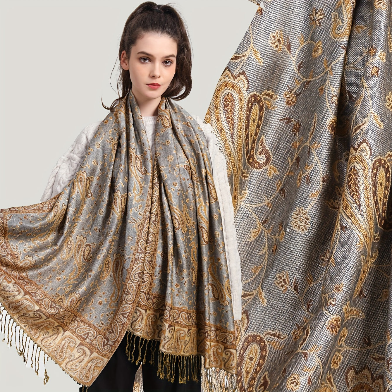 Vintage Boho Paisley Jacquard Tassel sharfi, kuz va qish uchun yumshoq, issiq shalvar