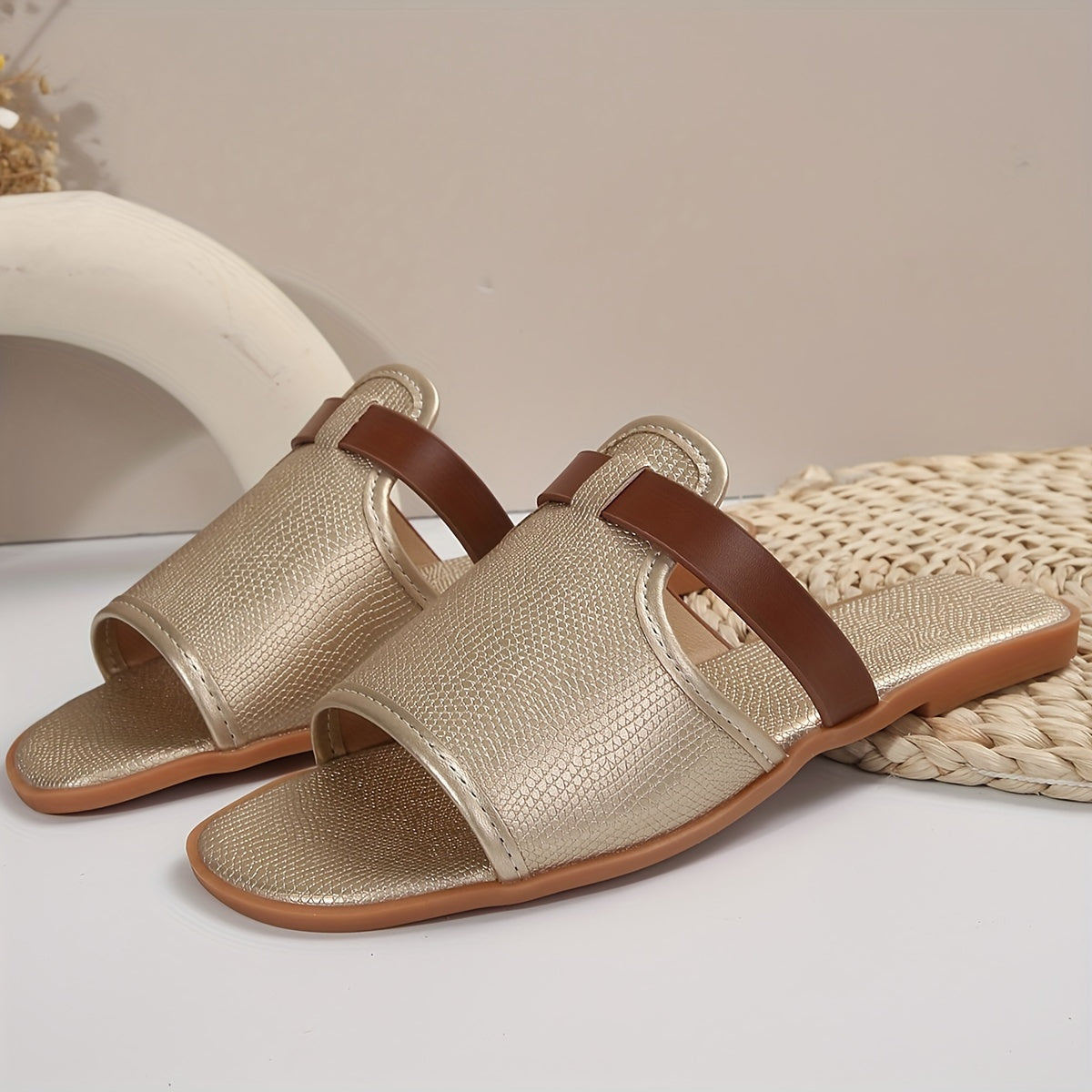 Women's Solid Color Casual Slides Slip On Flat Sandals
