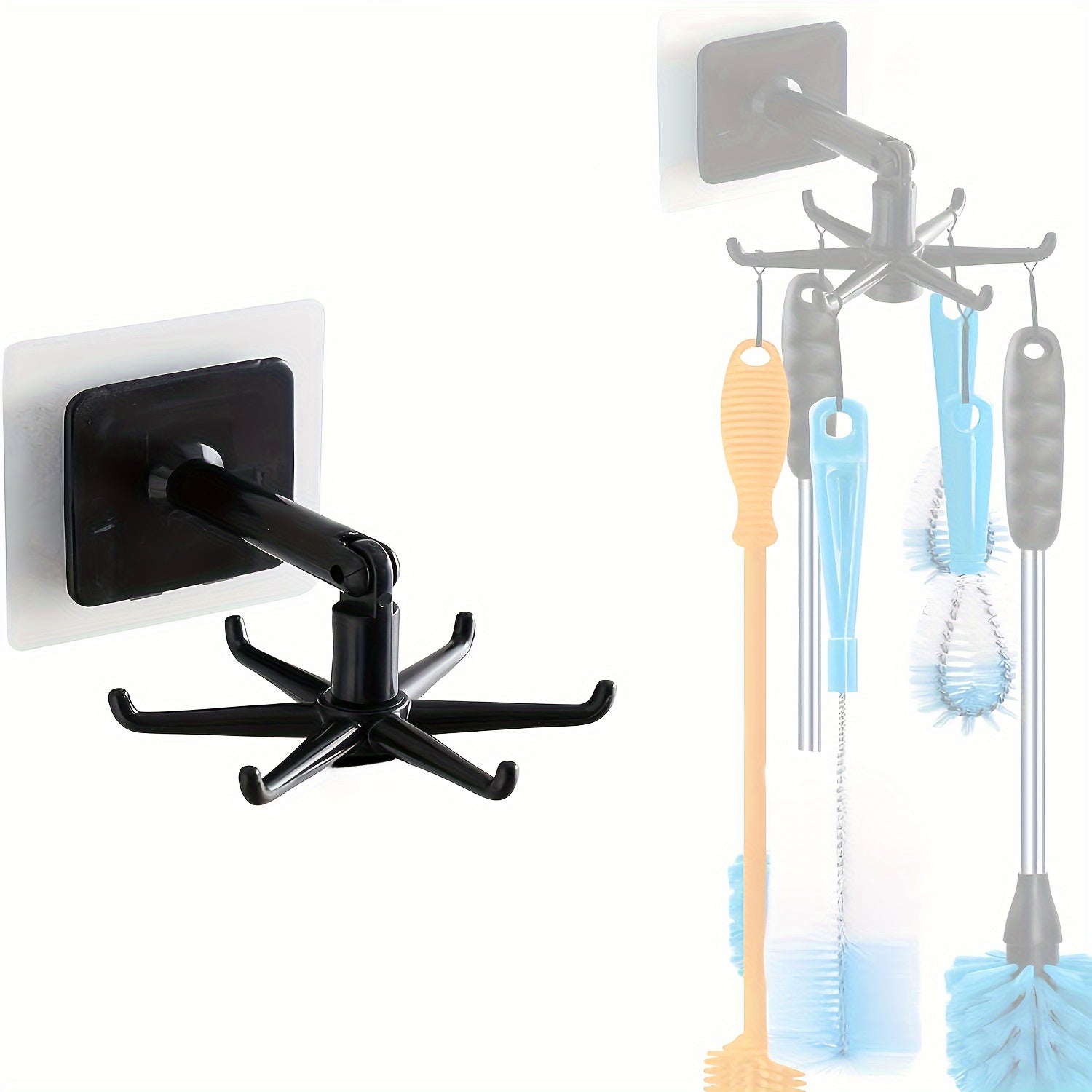 Kuchka anjomlarini saqlash uchun devorga o'rnatiladigan, 360° aylanadigan yopishqoq tutqichli plastmassa saqlash tashkilotchisi