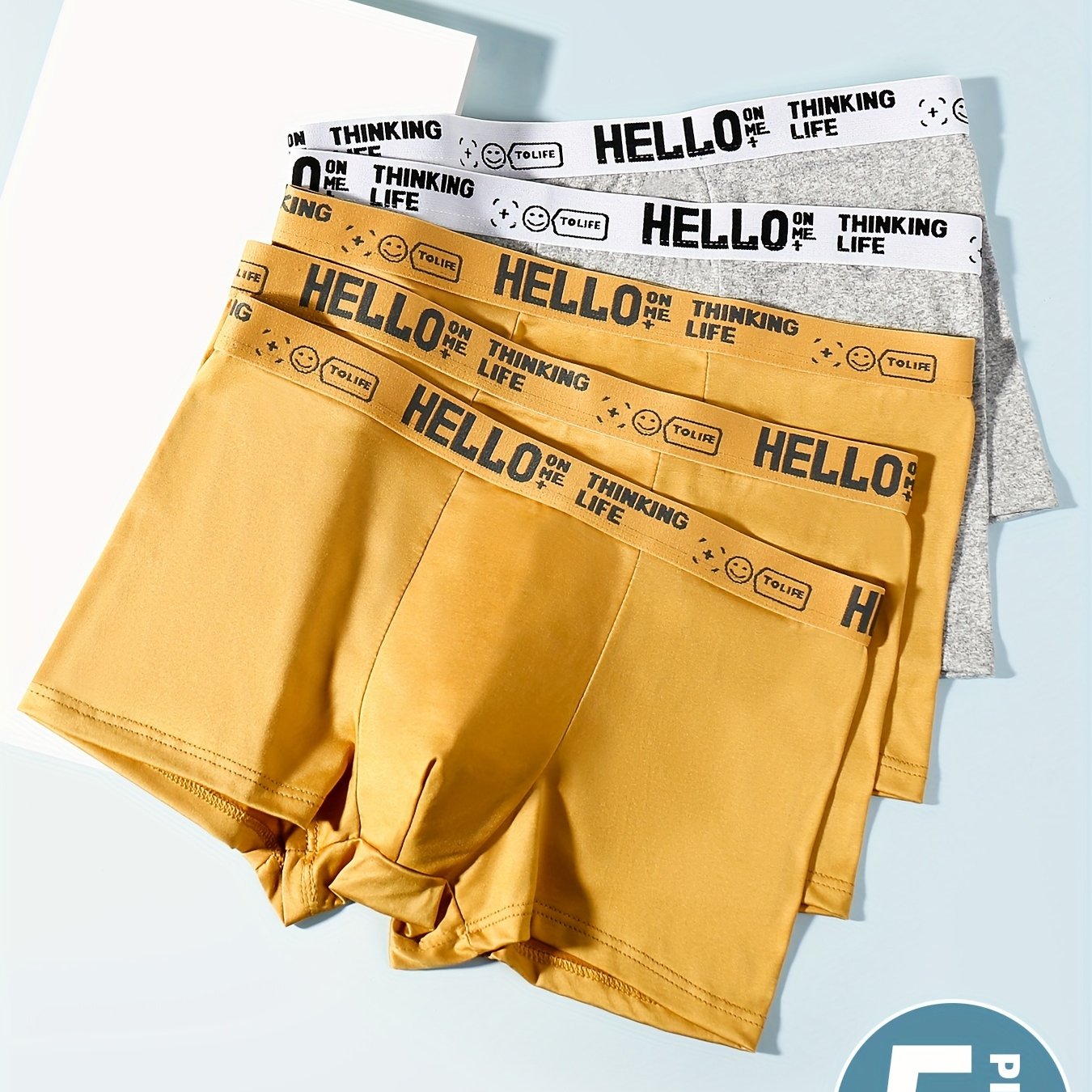 Men's Boxer Briefs Pack of 5 Breathable Polyester Spandex Solid Colors Comfortable Daily Wear