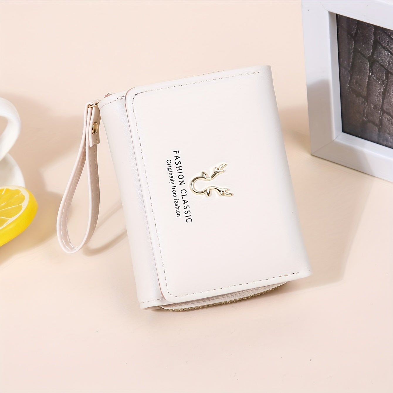 Men's Black PU Tri-Fold Wallet with Card Slots and Buckle