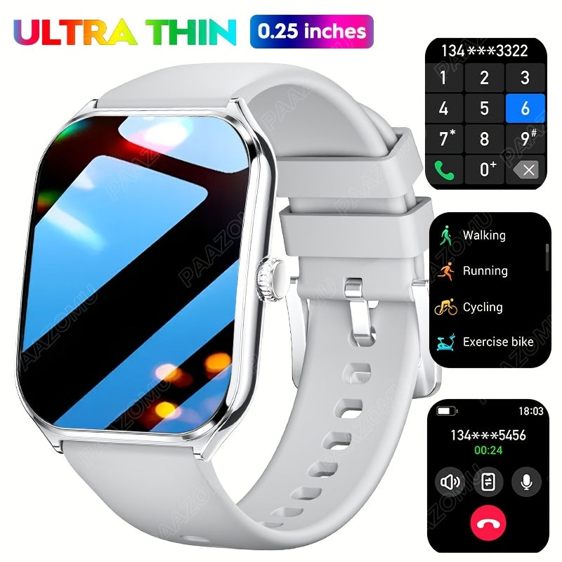 PAAZOMU Ultra-Thin AMOLED Smartwatch HD Resolutsiya, Wireless 5.2, Ko'p Sport Traker, Musiqa va Qo'ng'iroq Funktsiyalari, Qotishma Tanasi, Silikon Kamar, iPhone va Android uchun Qayta Zaryadlanadigan Batareya.