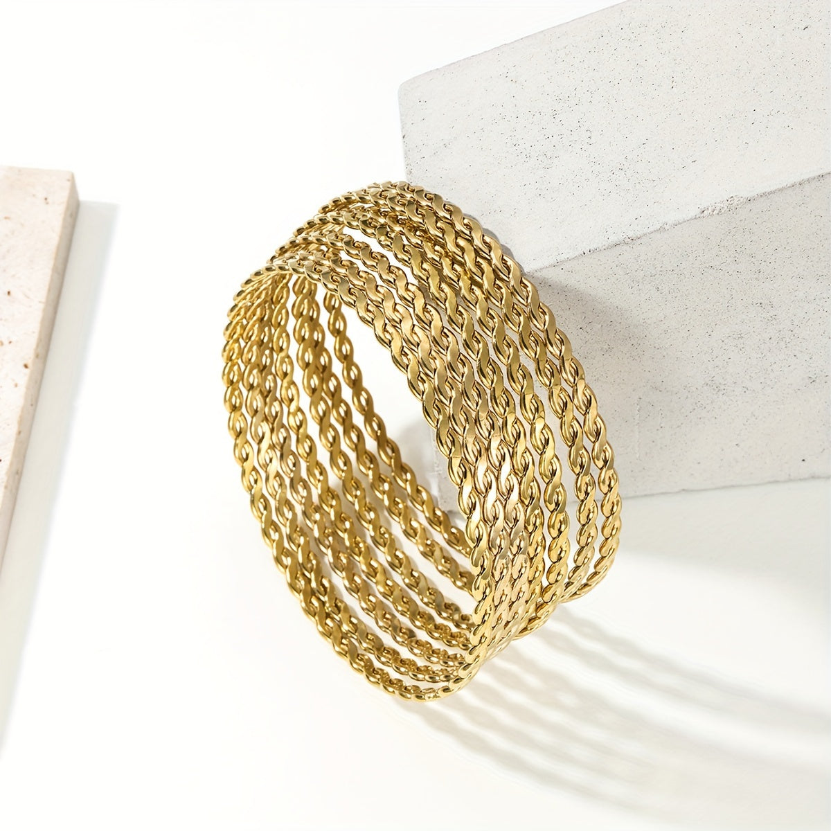 7 ta Vintage Boho Bangle Bilaguzuklar to'plami, Oddiy To'qima Dizayni, 18K Oltin Qoplangan Nikelga chidamli Po'lat, Har kuni va Maxsus Tadbirlar uchun Ayollar uchun Ideal