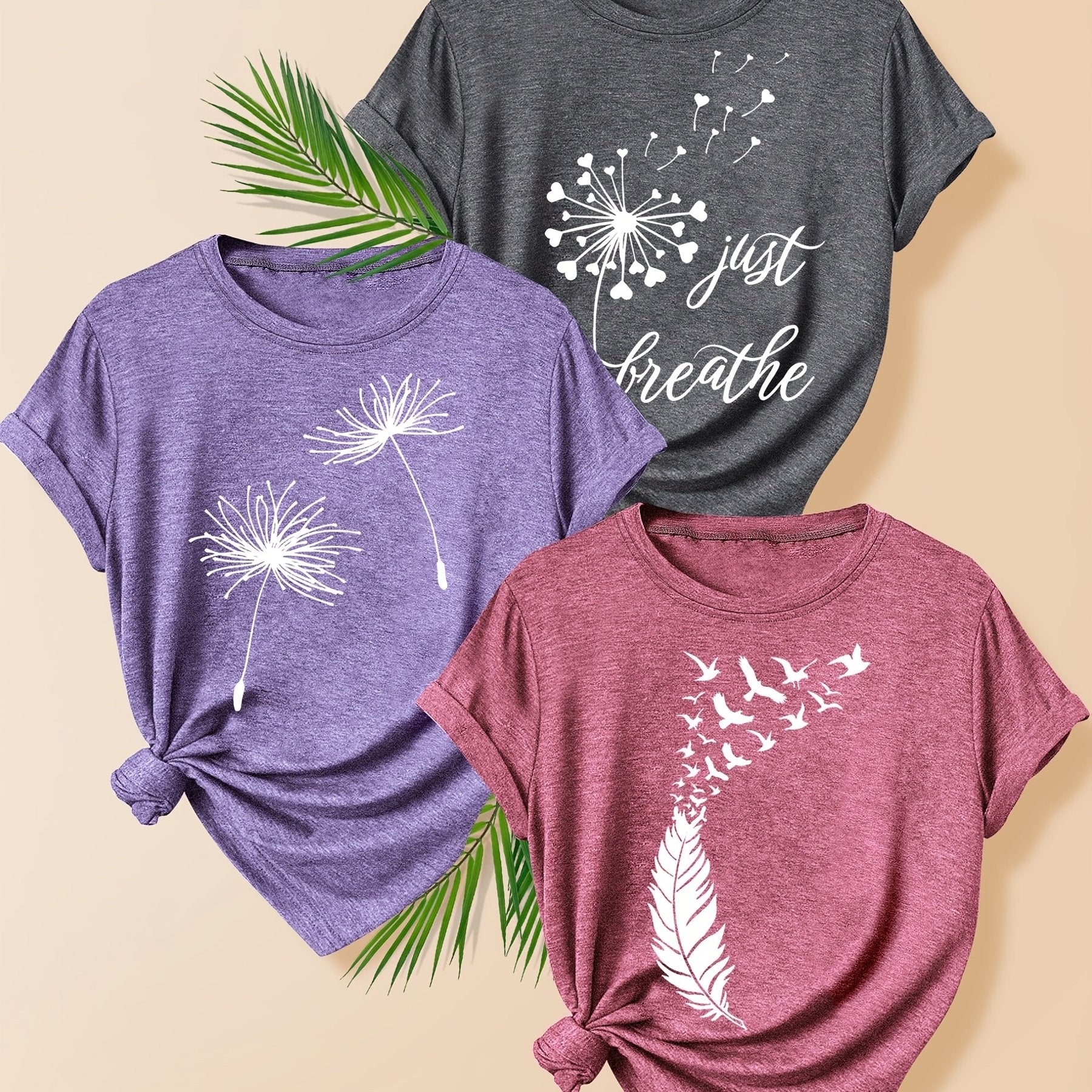 Women Summer T-Shirt Set Soft Cotton Blend Graphic Tees Multiple Colors