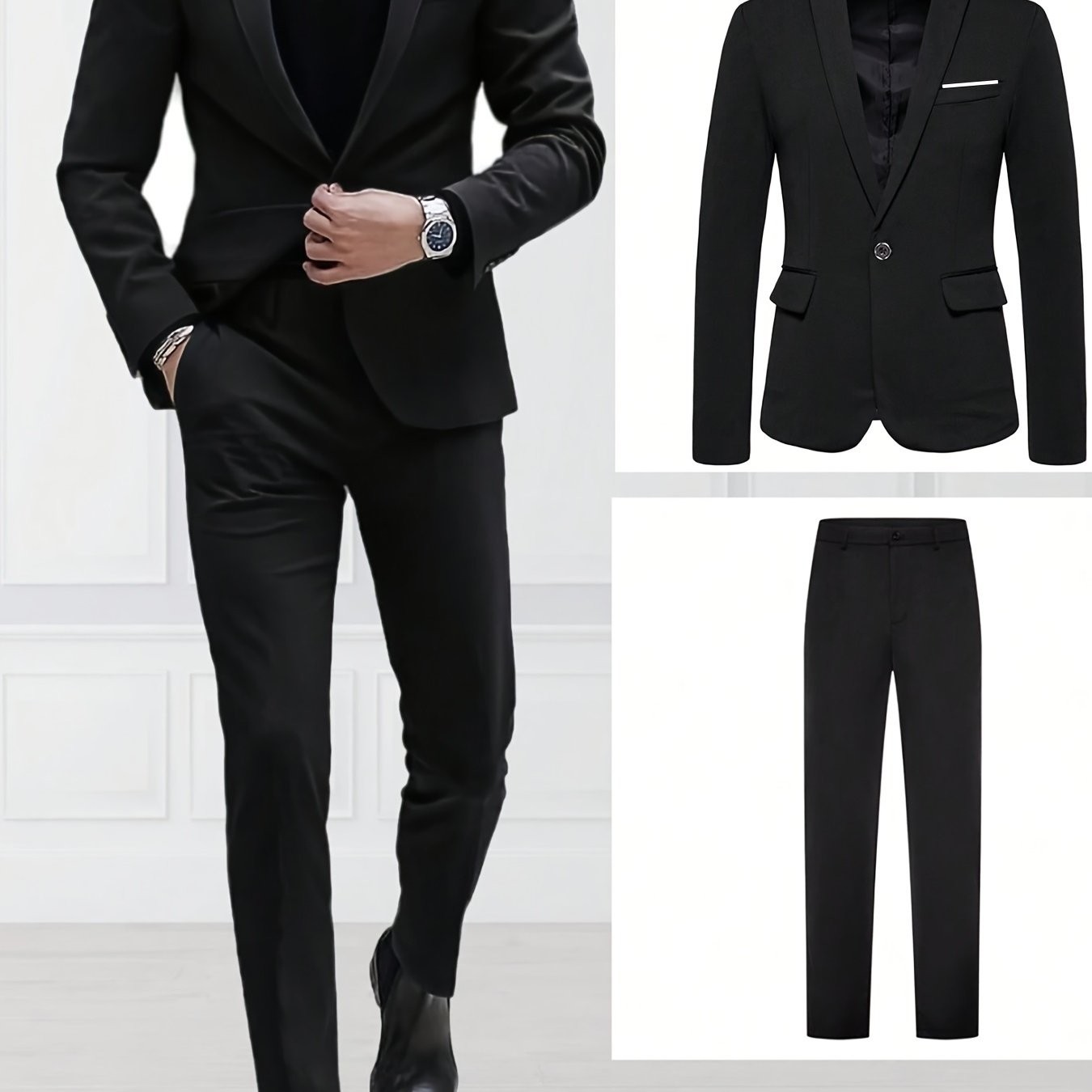 Men's 2-Piece Suit Set Polyester Solid for Wedding Party Banquet