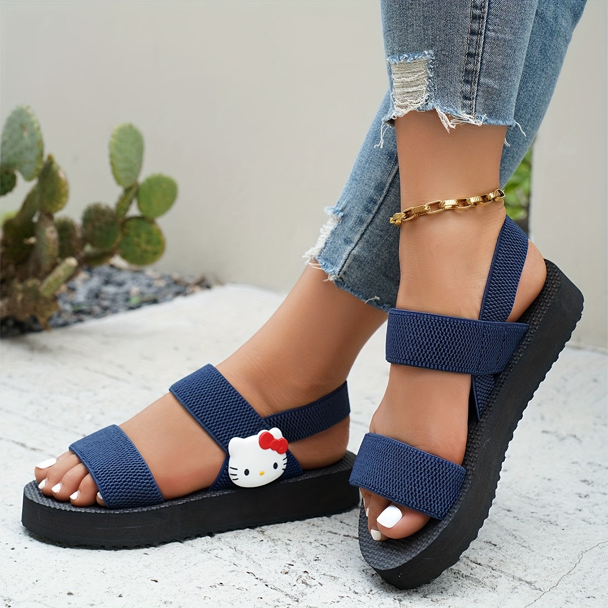 Women Summer Flat Sandals Thick Sole Cartoon Style Comfortable Lightweight