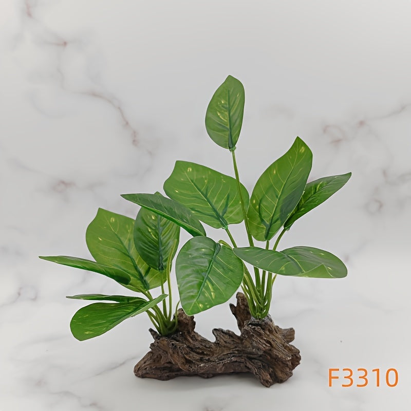 Individual Aquarium Driftwood with Green Leaves Made from ABS Material