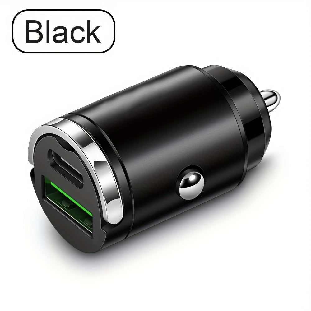 2-in-1 Car Charger with PD Fast Charge USB and Type C Quick Charge 3.0 Mini Hidden Design