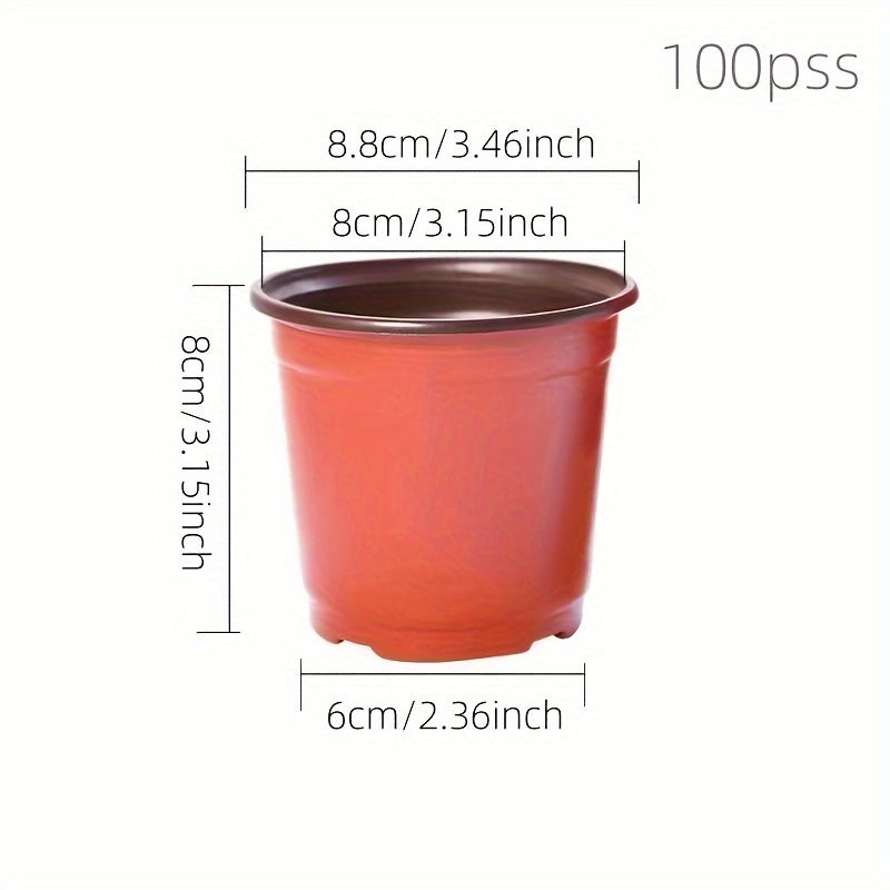 100pcs Two-Color Plastic Seedling Flower Pots with Drainage Holes for Nursery and Garden