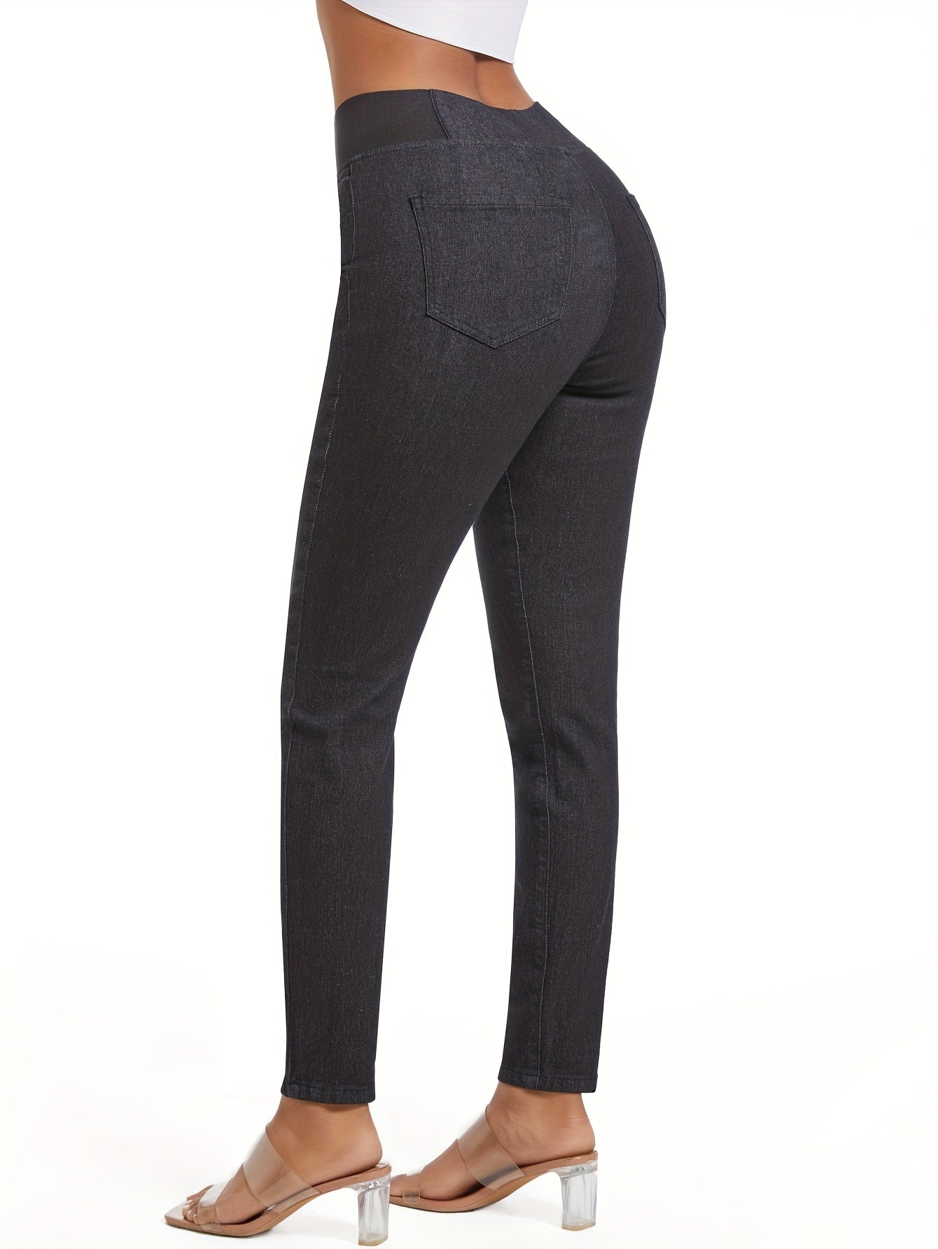 Women's Plus Size Stretch Denim Jeans High-Rise Slim Fit Black/Dark Gray