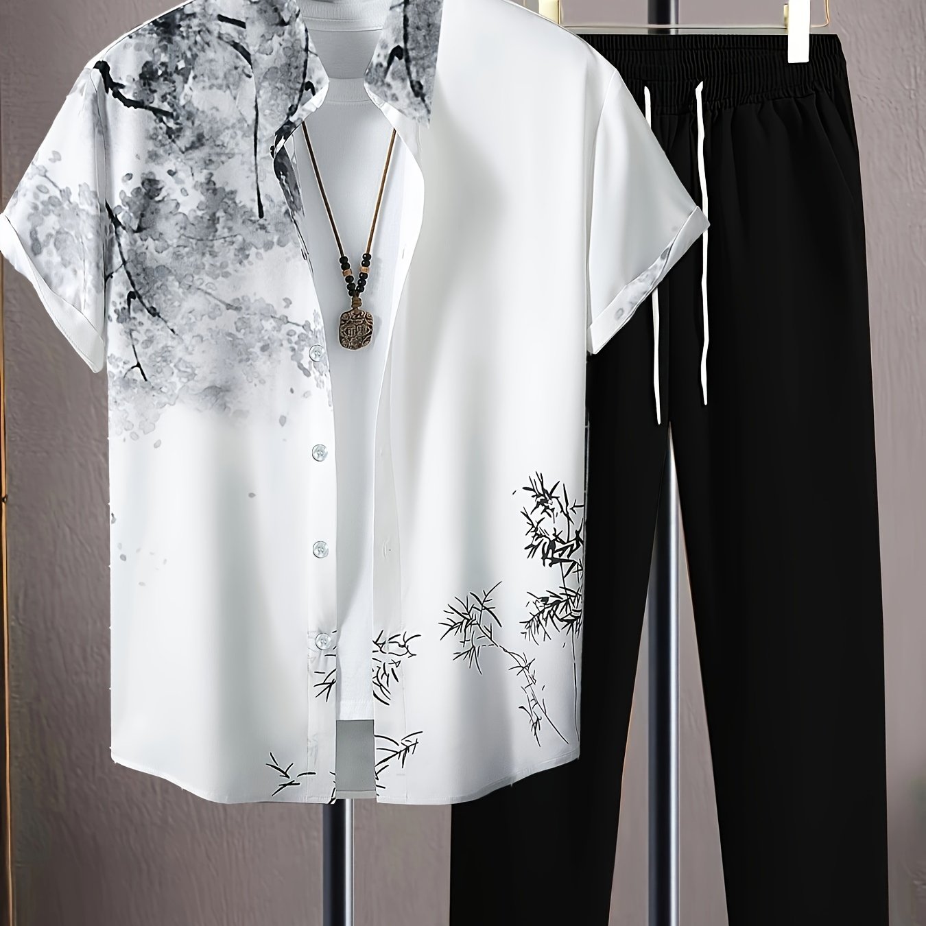 Men's Casual Outfit Polyester Tropical Pattern Spring Fall