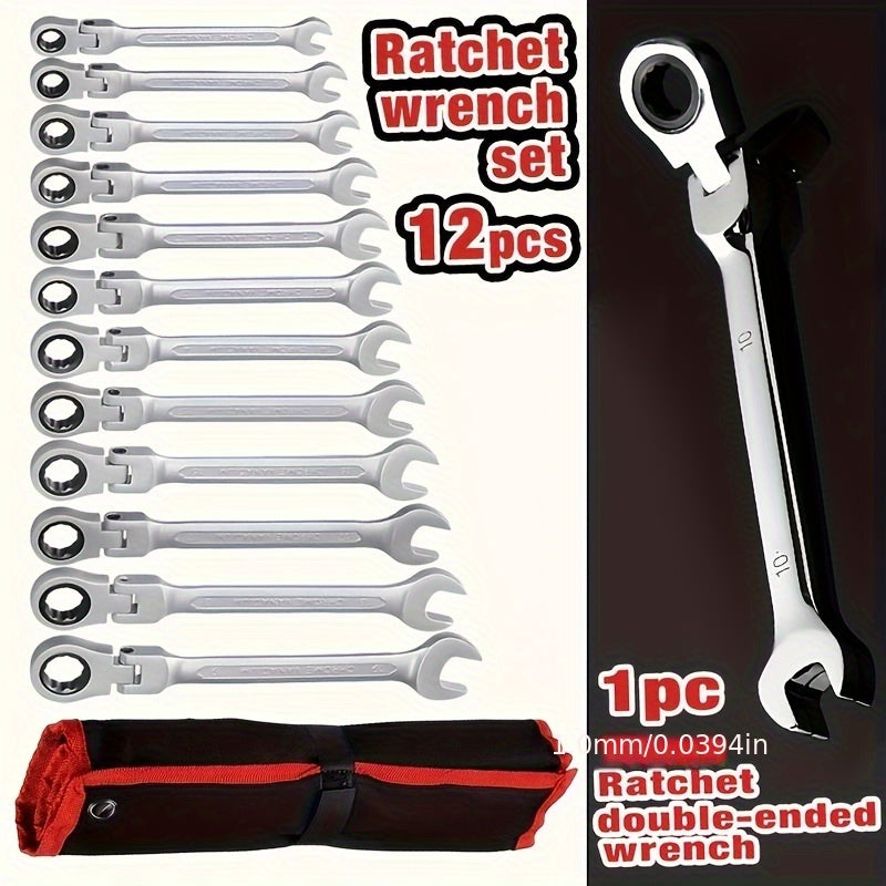 12pcs Ratchet Dual-Purpose Wrench Set 6-19mm Mechanical Repair Car