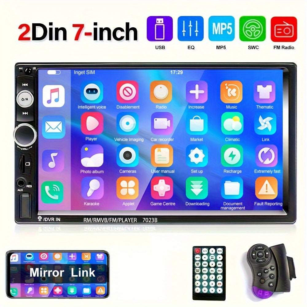 7 dyuymli HD sensorli ekranli avtomobil stereo tizimi, Mirror Link, USB, FM radio, masofadan boshqarish bilan boshqarish