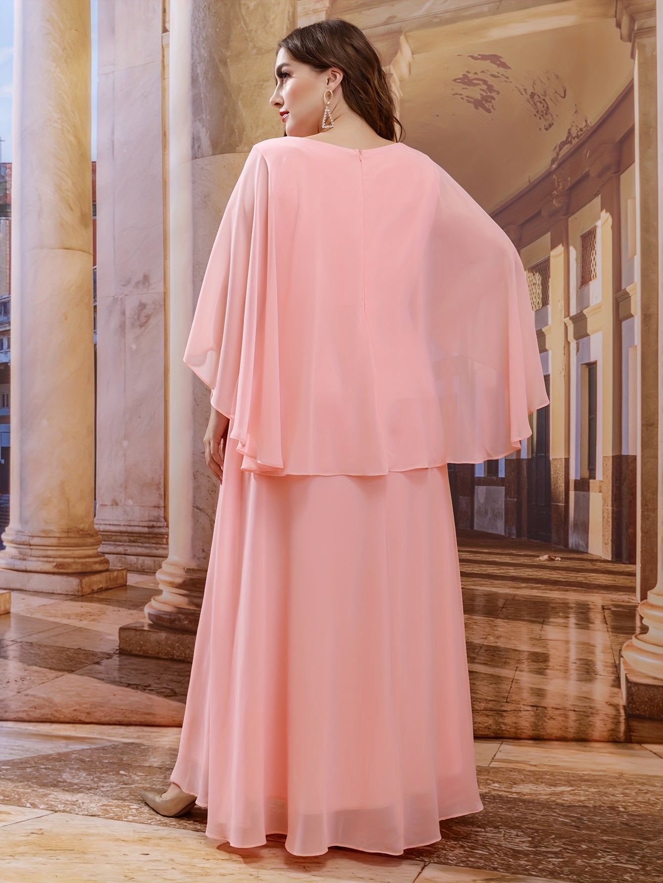 Women's V-Neck Cape Dress Polyester Solid Color All-Season