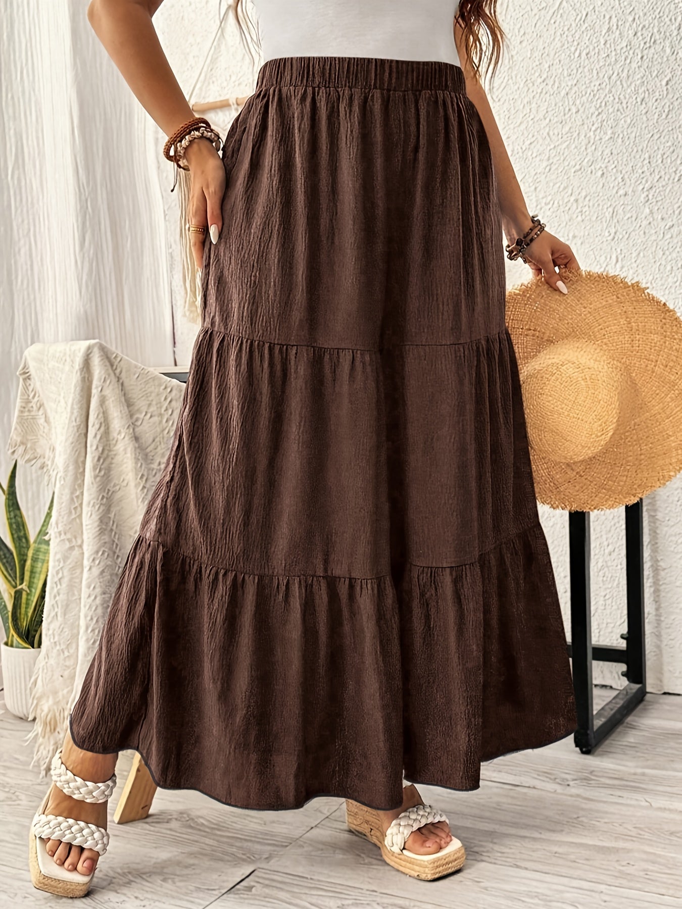 Plus Size Women's Patchwork Cake Skirt Pants Long Trousers