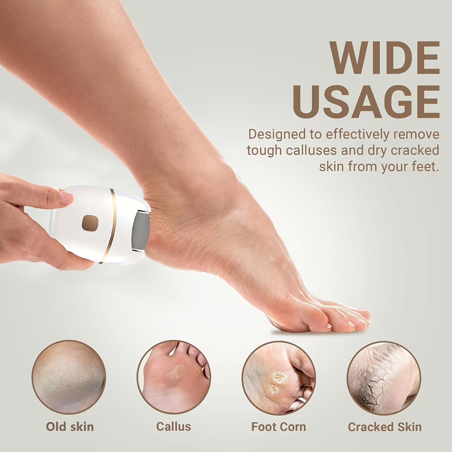 Portable Foot Grinder with 3 Replaceable Heads USB Rechargeable Callus Remover for Hard Skin