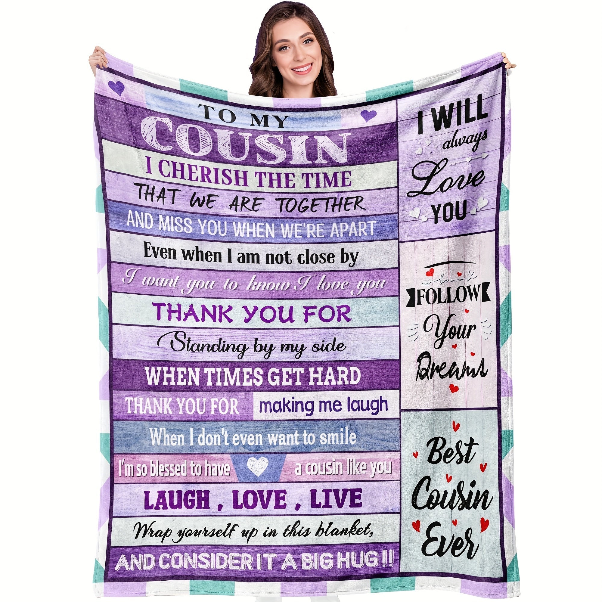 Polyester Throw Blanket with Encouraging Quotes for All Seasons