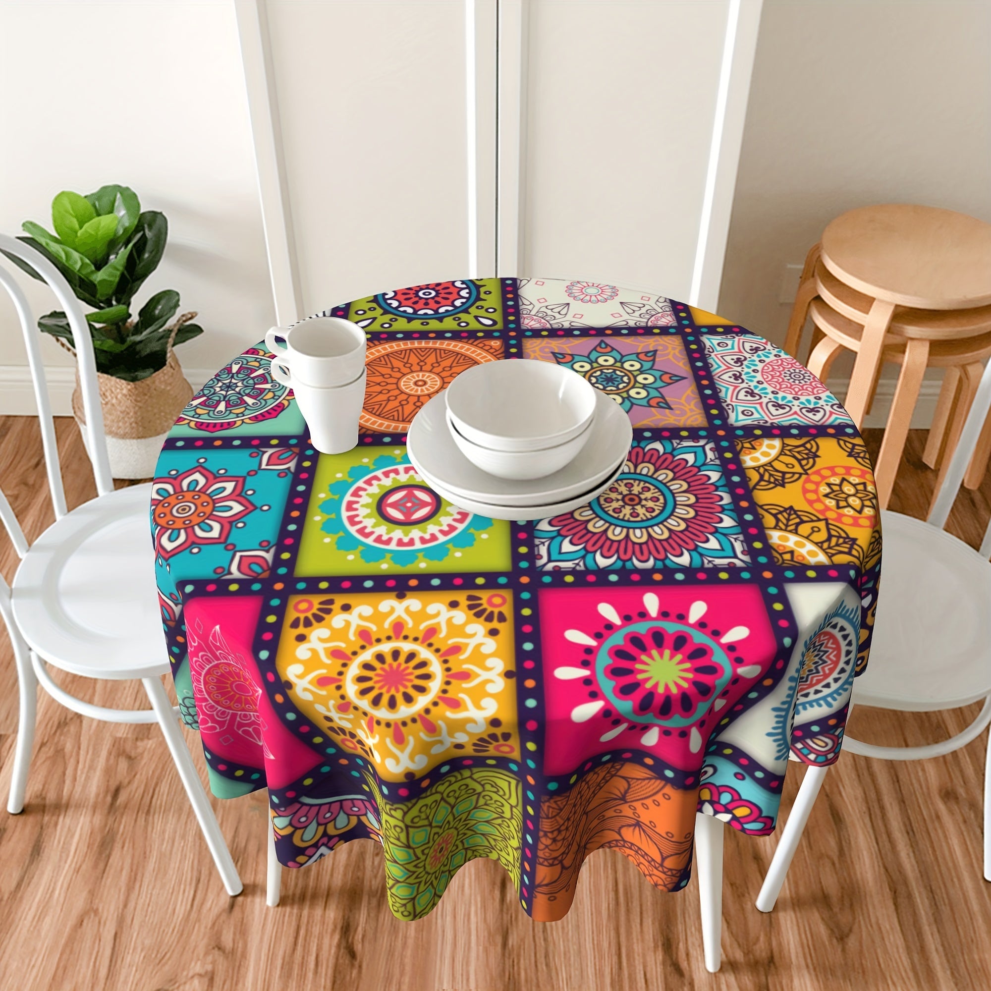 Rectangular Bohemian Mandala Tablecloth Colorful Indian Festival Decor 60x80 Inches