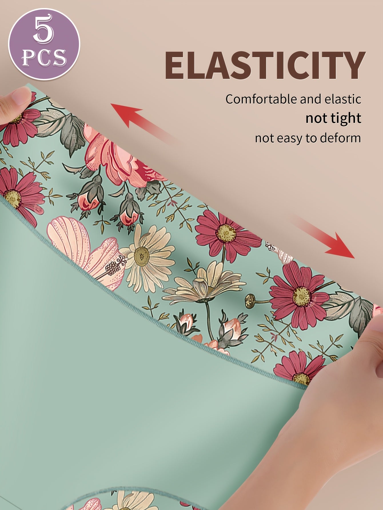 5-штук высокие трусики с цветочным принтом для женщин, контроль живота, подъем ягодиц, средняя эластичность
