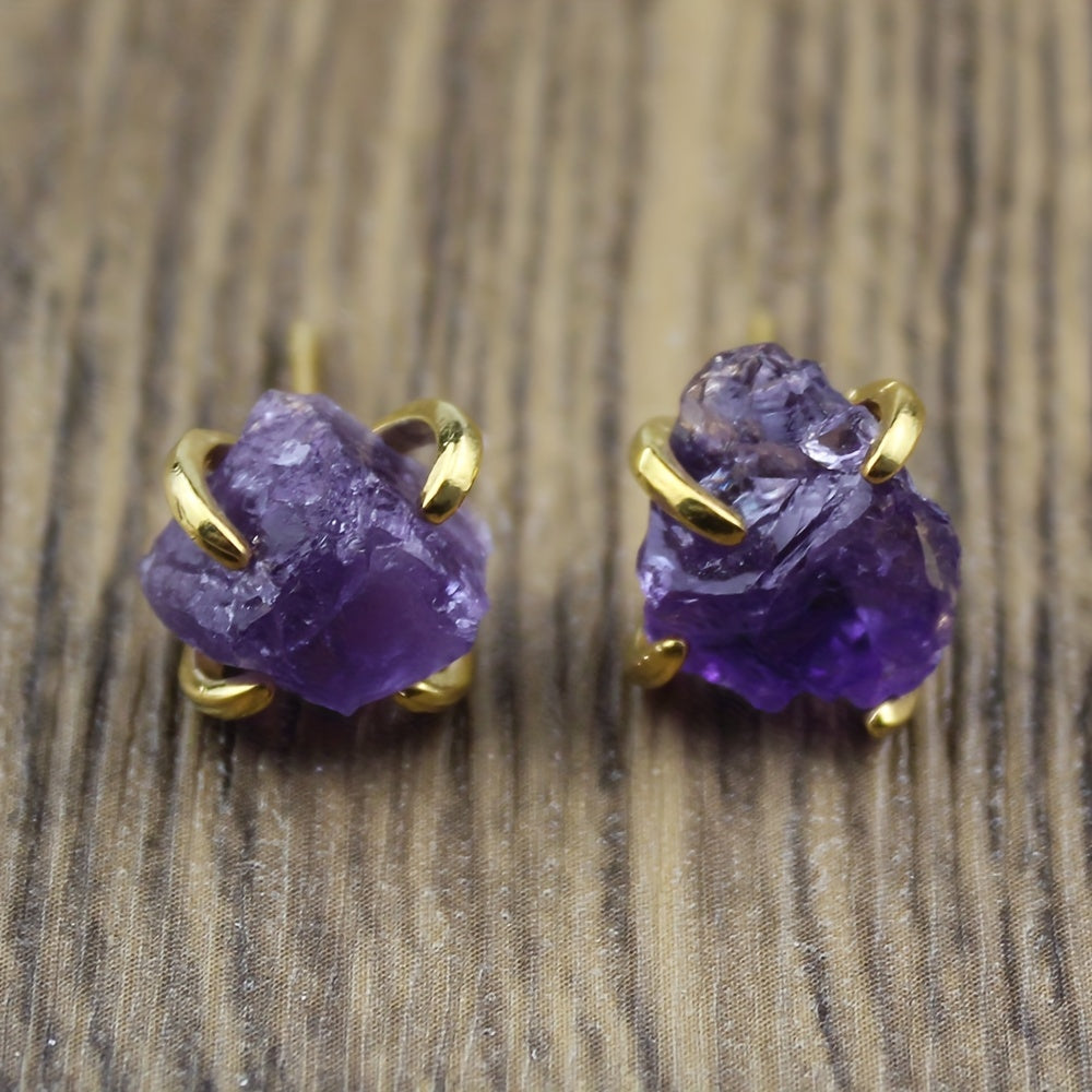 Small Handmade Stud Earrings with Colorful Natural Stones for Women