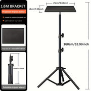 Adjustable 1.6M Iron Projector Stand with Tray Foldable Three-Legged Design