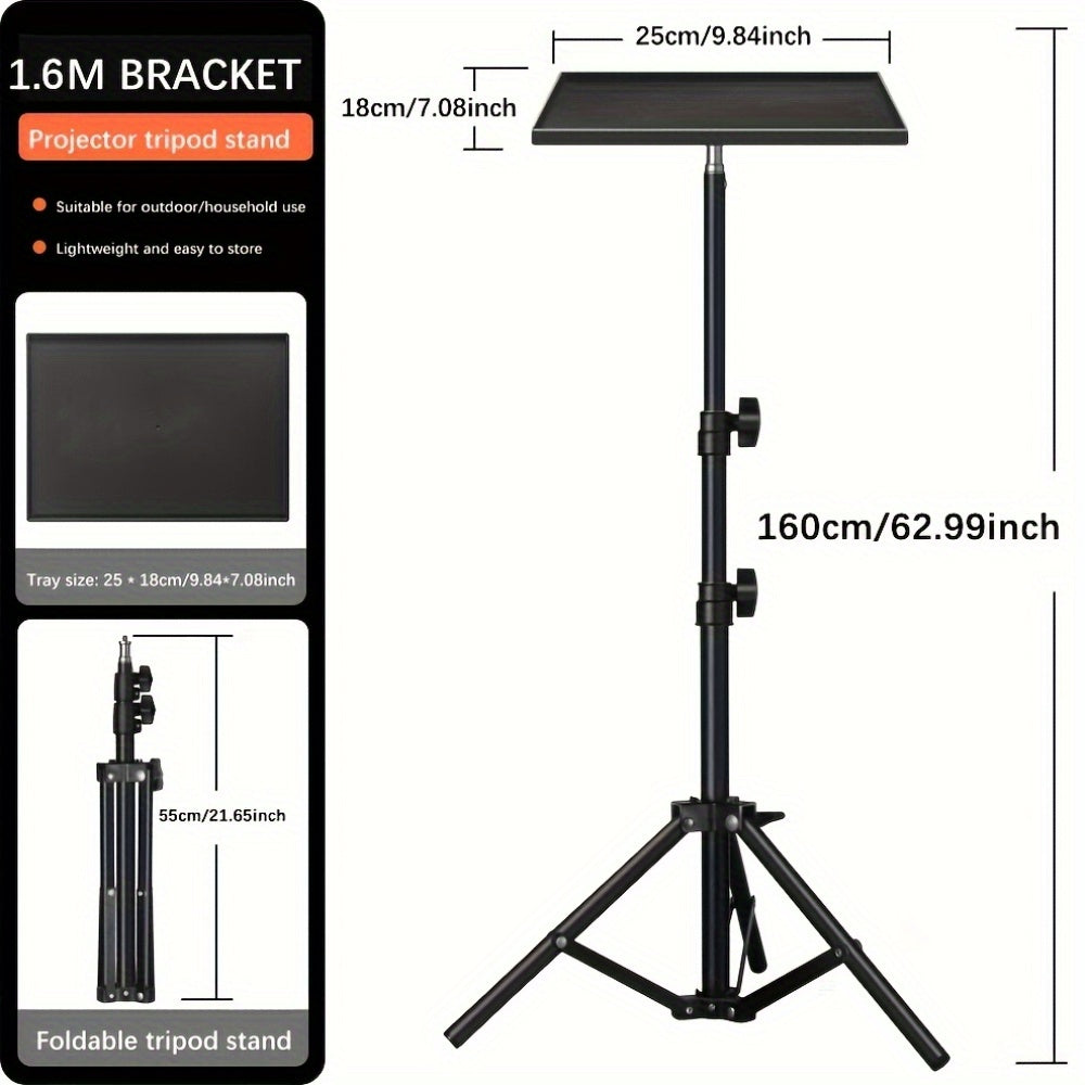 Adjustable 1.6M Iron Projector Stand with Tray Foldable Three-Legged Design