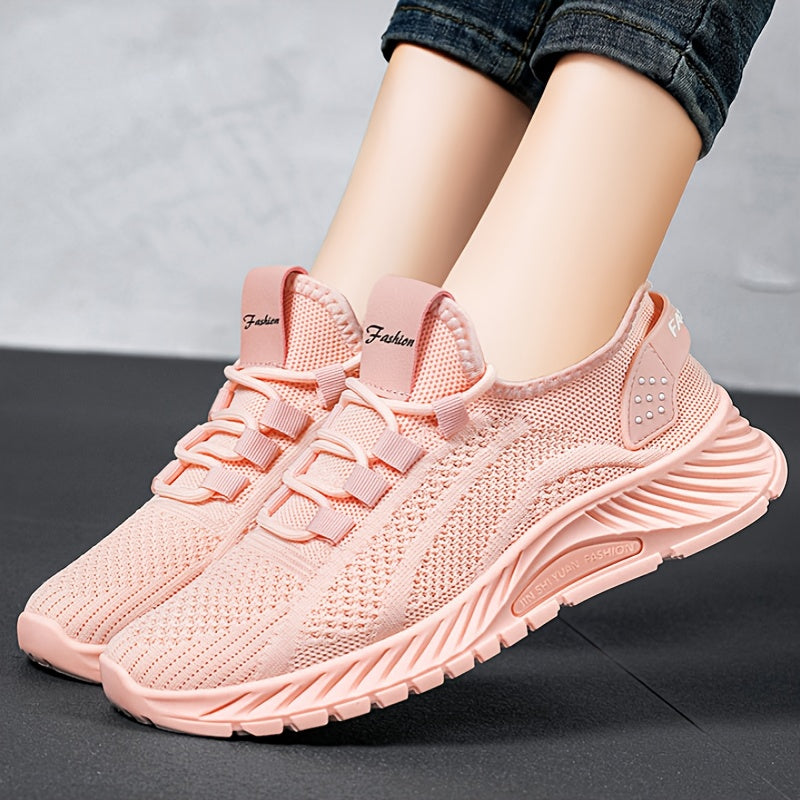 Women's Breathable Knit Sneakers Casual Lace-Up Outdoor Sport Shoes