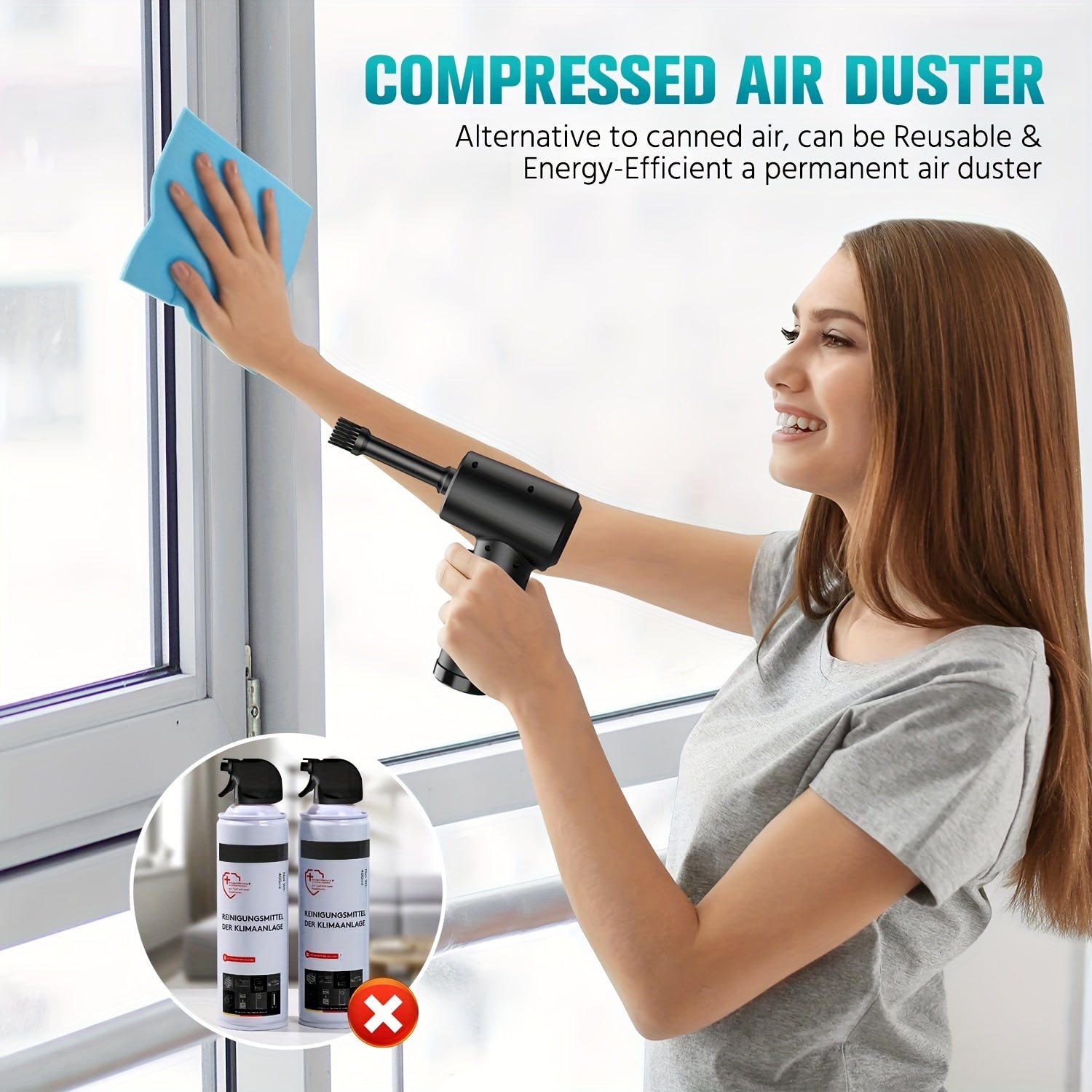 Black Portable Electric Air Duster 3-Speed Rechargeable Cordless with LED Light