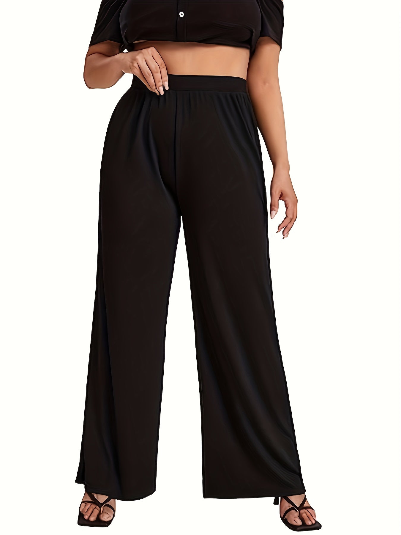 Pantalones anchos con fruncido para mujer de tallas grandes, pantalones casuales con cintura elástica para primavera y otoño