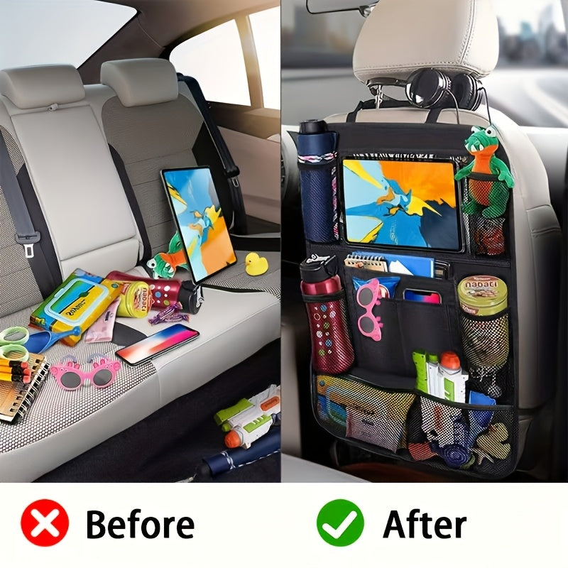 Organizador trasero para asiento de coche de tela Oxford, almacenamiento 3 en 1 con bolsillo para tableta