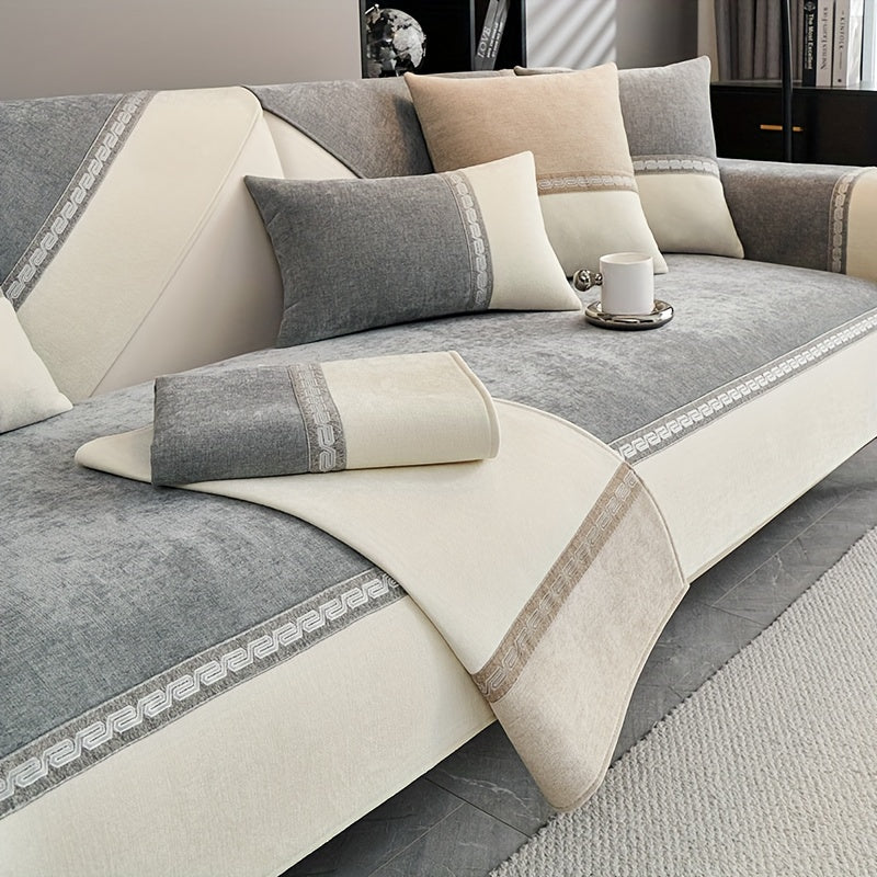 Чехол на диван из премиенного шенилля 2024 года, всесезонный, противоскользящий, моющийся в машине, винтажный стиль для гостиной