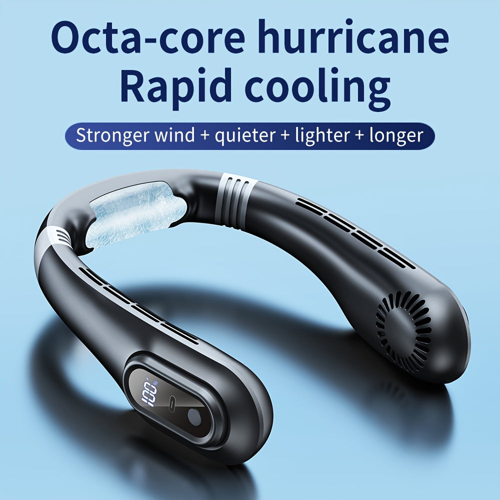 Lightweight White Portable Neck Fan with 3-Speed, Rechargeable Battery