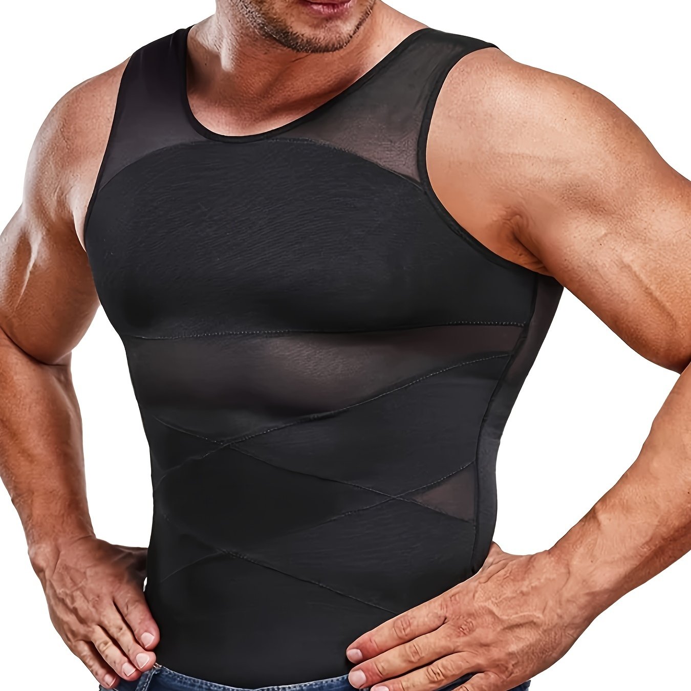 Men's Compression Shirt Slimming Tank Top Body Shaper Sleeveless Crew Neck Solid Color
