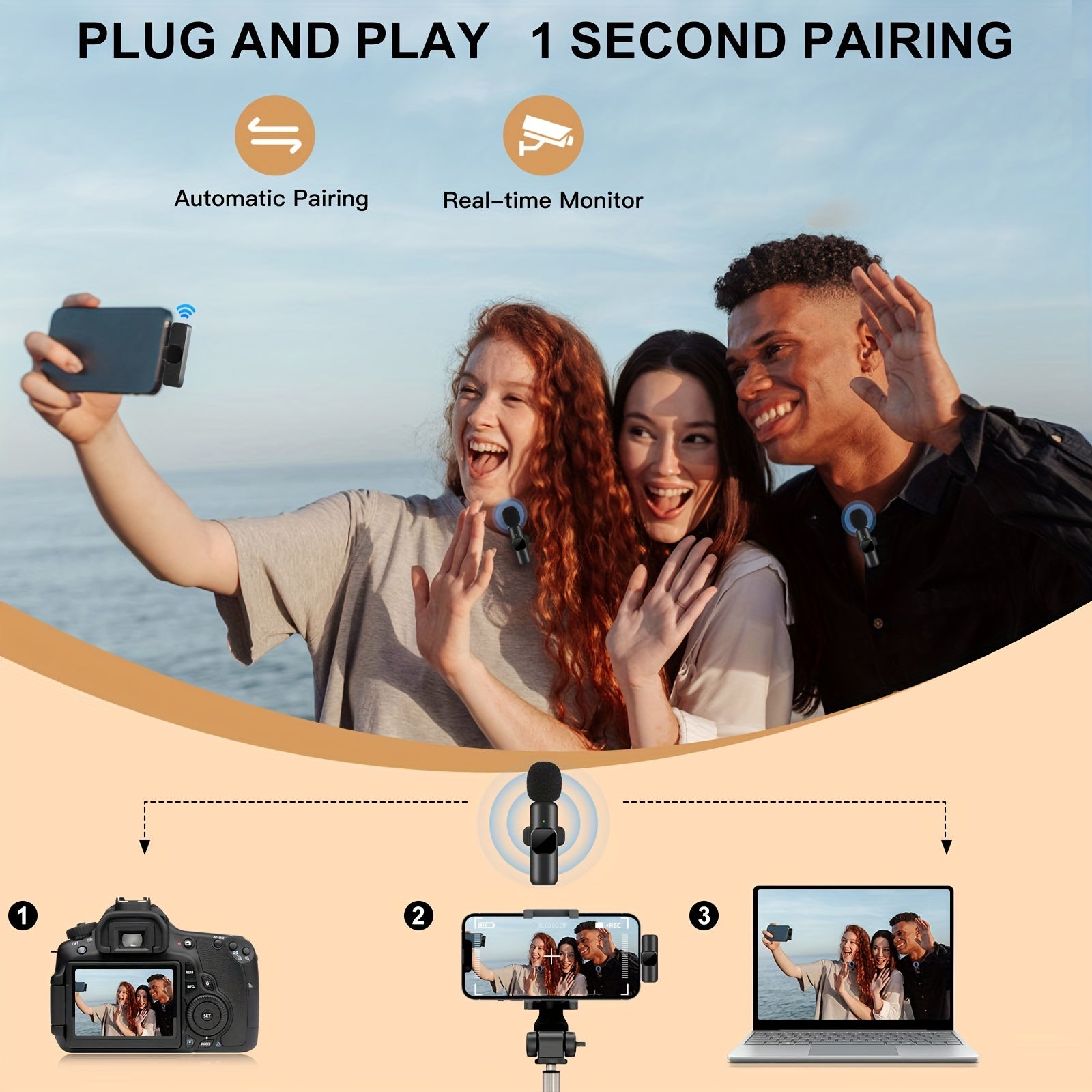 Micrófono inalámbrico de solapa para dispositivos USB-C para grabación, juegos, entrevistas y vlogging