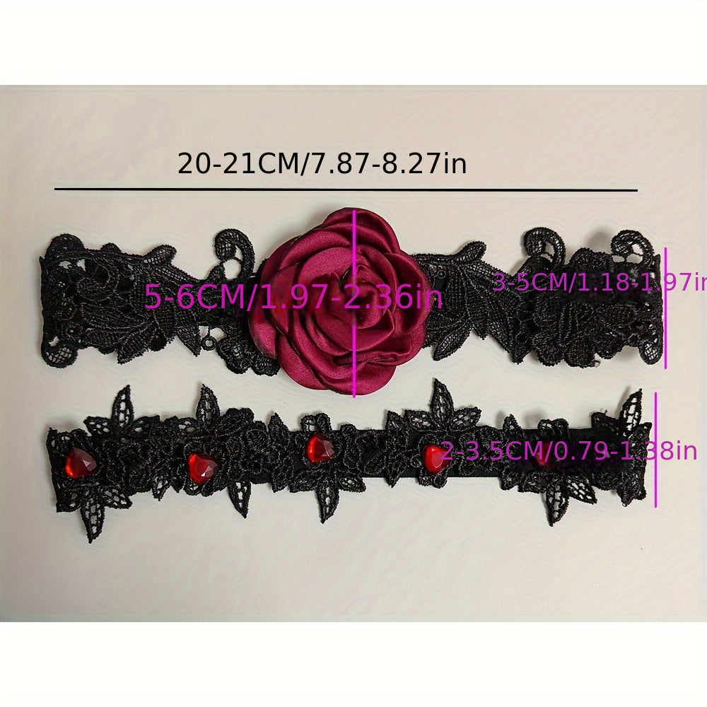 Bridal Garter Set with Floral Lace Black and White Wedding Garters