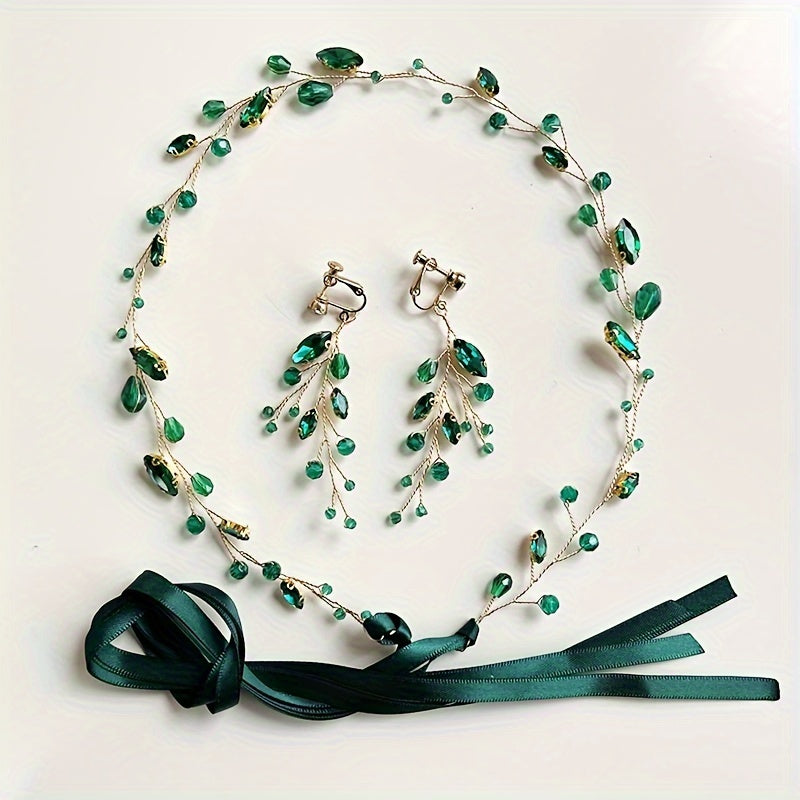 Green Vine-Inspired Crystal Hairbands for Women Hair Accessories