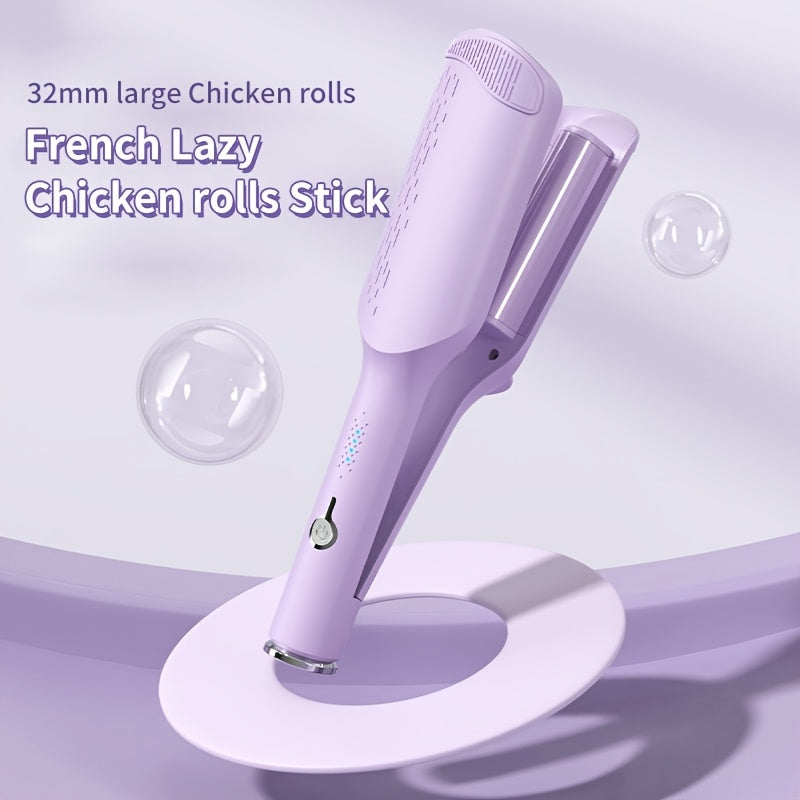 Cepillo alisador con calor de 32 mm, barril grande, iones negativos, cerámica, uso en húmedo y seco, enchufe europeo