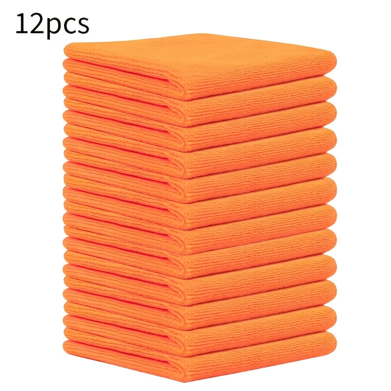 12 Orange Microfiber Cleaning Cloths Lint-Free Reusable Dusting Towels